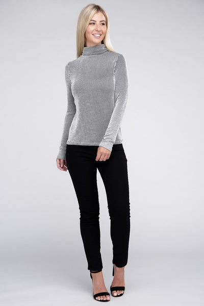 Ribbed Turtle Neck Long Sleeve Top **Sale**