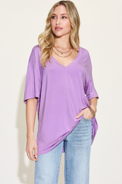 Basic Bae Full Size Bamboo V-Neck Drop Shoulder T-Shirt **4 Colors**