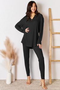 Basic Bae Full Size Notched Long Sleeve Top and Pants Set **3 colors**