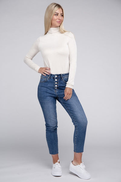 Ribbed Turtle Neck Long Sleeve Top **Sale**