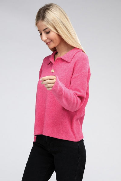 Brushed Melange Hacci Collared Sweater **5 colors**