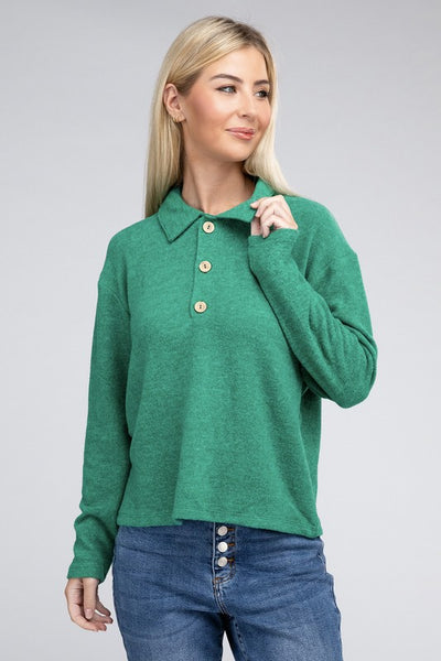 Brushed Melange Hacci Collared Sweater **5 colors**