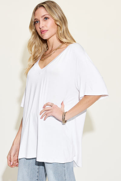 Basic Bae Full Size Bamboo V-Neck Drop Shoulder T-Shirt **4 Colors**