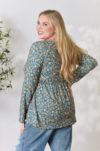 Heimish Full Size Floral Half Button Long Sleeve Blouse **on sale**