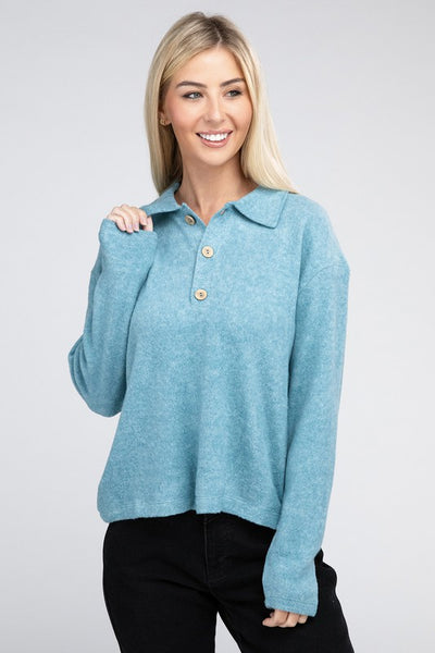 Brushed Melange Hacci Collared Sweater **5 colors**