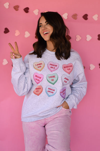 Hearts with bible verse graphic sweater shirt