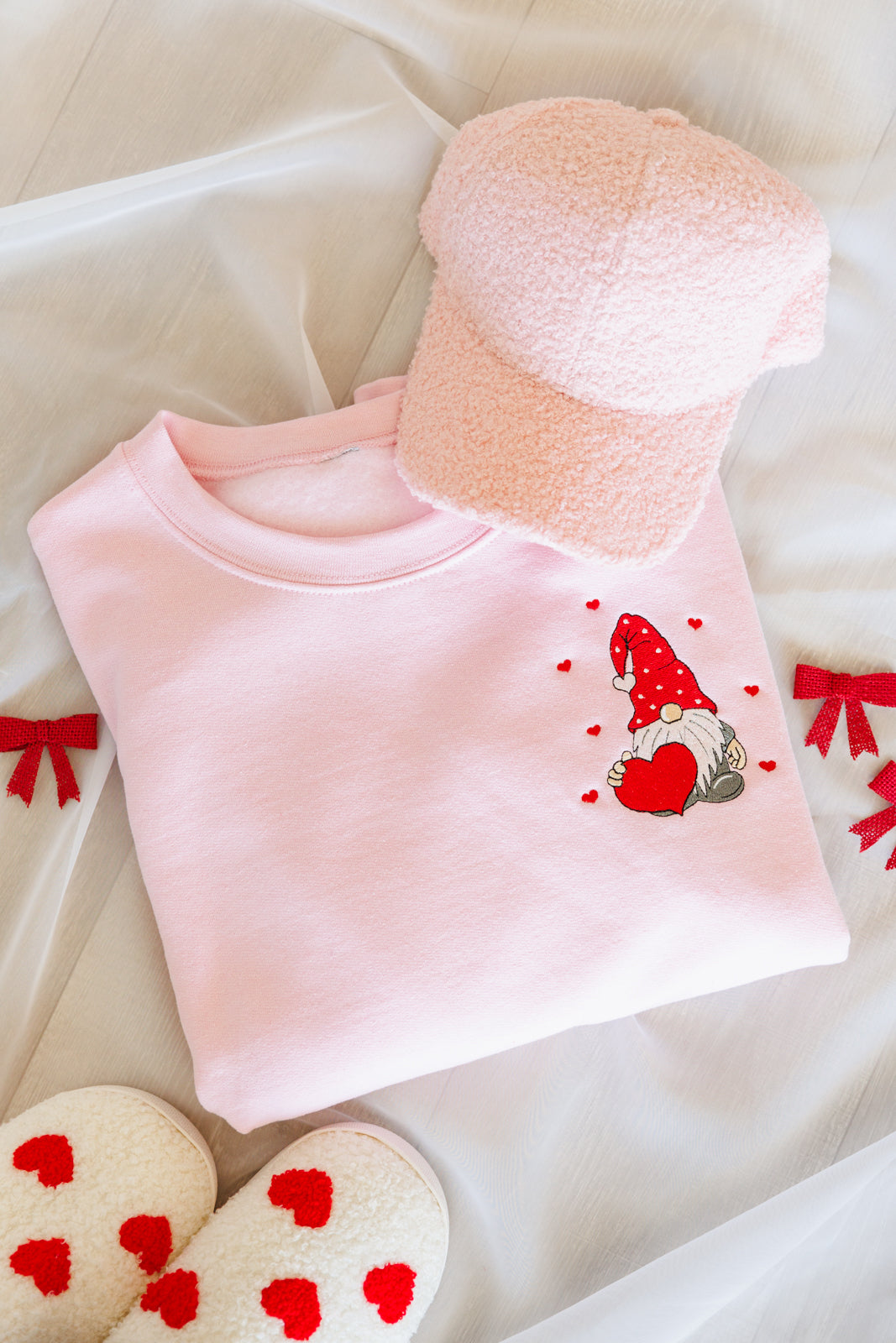 Valentine Gnome Embroidered Sweatshirt