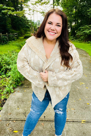 Autumn Vibes Taupe Textured Cable Knit Collared Cardigan