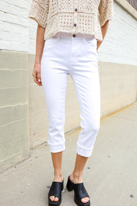 Judy Blue White Midrise Cuffed Hem Skinny Fit Capris