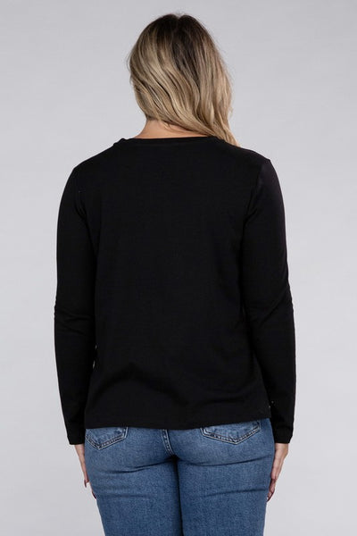 Plus Cotton Crew Neck Long Sleeve T-Shirt