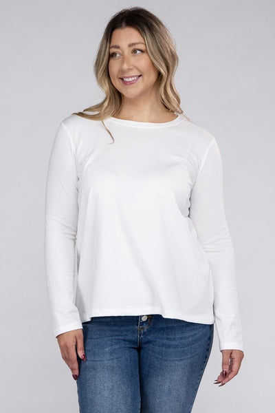 Plus Cotton Crew Neck Long Sleeve T-Shirt