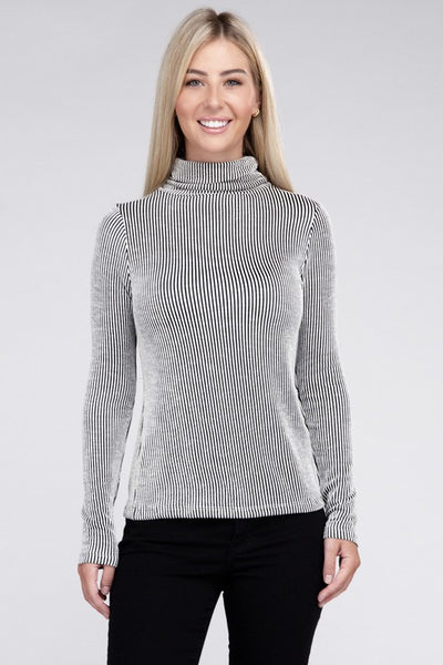 Ribbed Turtle Neck Long Sleeve Top **Sale**