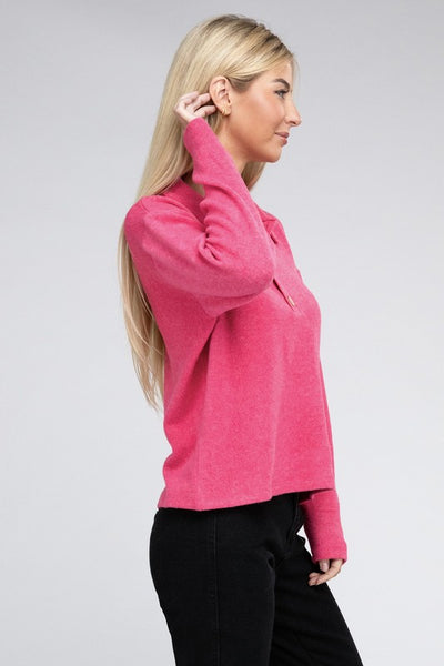 Brushed Melange Hacci Collared Sweater **5 colors**