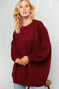 Burgundy Oversized Out Seam Knit Sweater Top