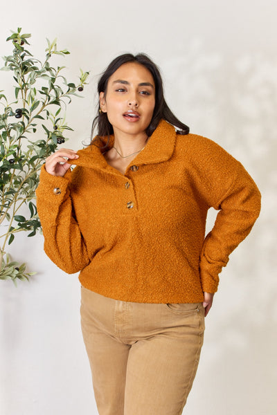 Ginger Full Size Half Button Turtleneck Sweatshirt