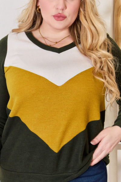 Hailey & Co Full Size Colorblock V-Neck Blouse **on sale**