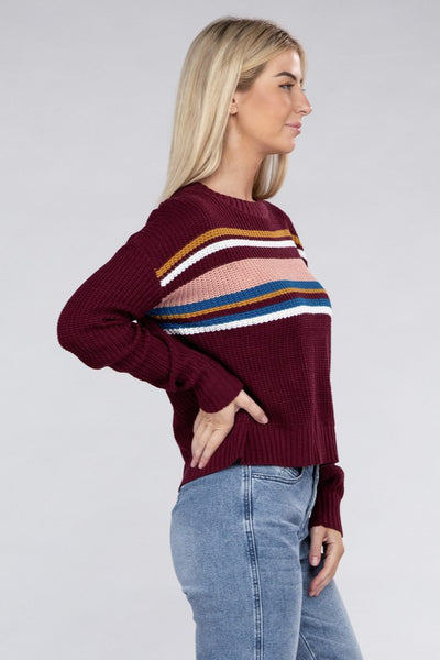 Striped Pullover Crew Neck Sweater