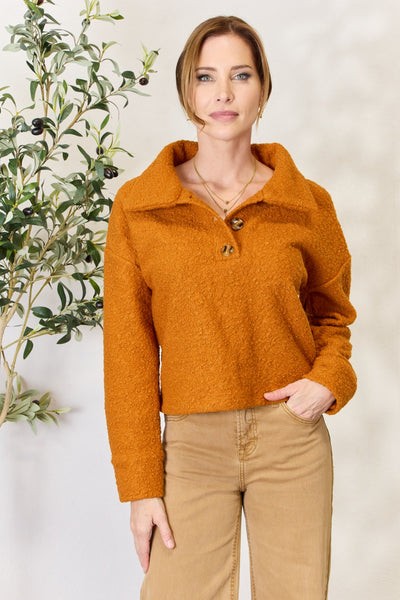 Ginger Full Size Half Button Turtleneck Sweatshirt