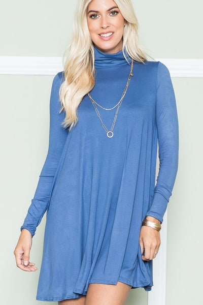 Solid Long Sleeve Turtle Neck Tunic Dress  **6 Different Colors**