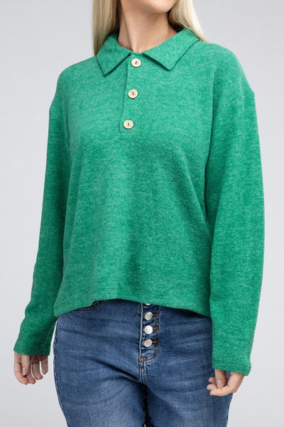 Brushed Melange Hacci Collared Sweater **5 colors**