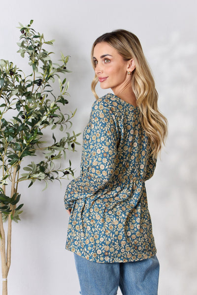 Heimish Full Size Floral Half Button Long Sleeve Blouse **on sale**