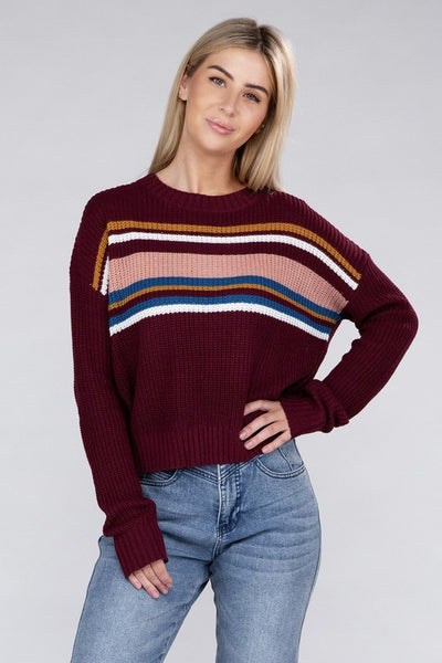 Striped Pullover Crew Neck Sweater