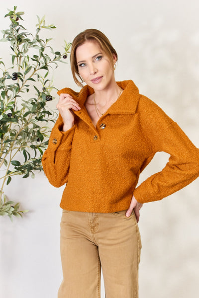 Ginger Full Size Half Button Turtleneck Sweatshirt