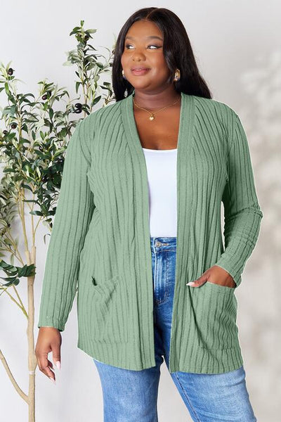 Ribbed Open Front Cardigan with Pockets **5 Different Colors**