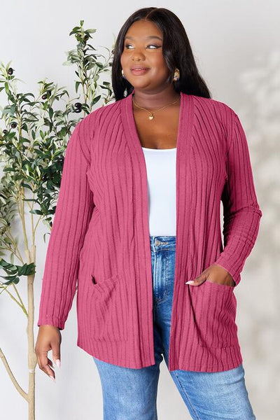 Ribbed Open Front Cardigan with Pockets **5 Different Colors**
