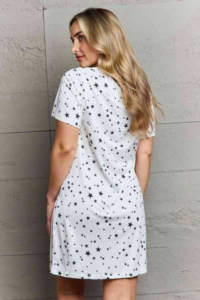 Black and White Quivers Button Down Sleepwear Dress