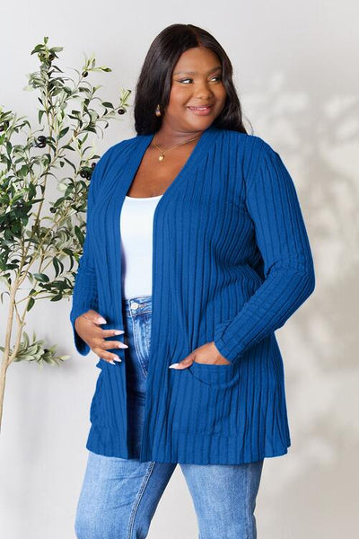 Ribbed Open Front Cardigan with Pockets **5 Different Colors**