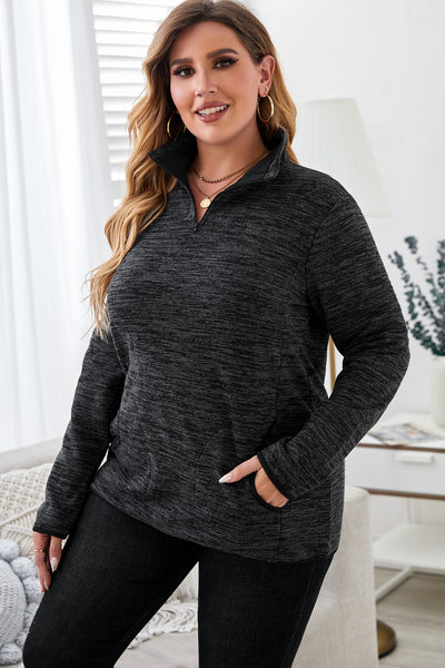 Plus Size Heathered Quarter Zip Pullover 3 DIFFERENT COLORS