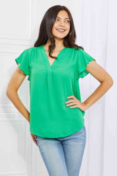 Just For You Short Ruffled Sleeve length Top in Green **Reduced**