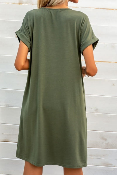 Scoop Neck Short Sleeve Pocket Dress-5 Different Colors