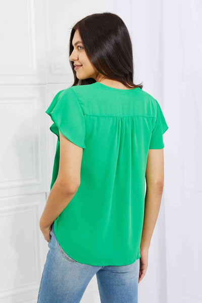 Just For You Short Ruffled Sleeve length Top in Green **Reduced**