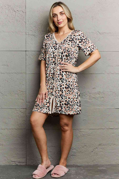 Leopard Quivers Button Down Sleepwear Dress