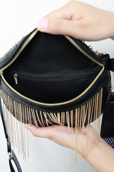 Studded Sling Bag with Fringes   3 DIFFERENT COLORS