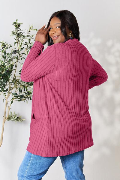 Ribbed Open Front Cardigan with Pockets **5 Different Colors**
