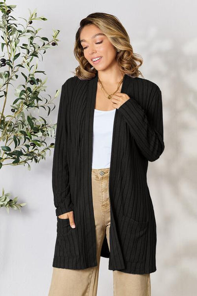 Ribbed Open Front Cardigan with Pockets **5 Different Colors**