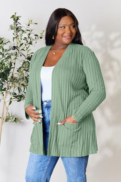 Ribbed Open Front Cardigan with Pockets **5 Different Colors**