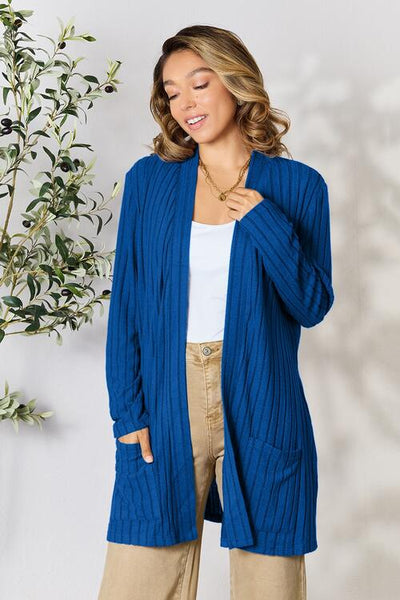 Ribbed Open Front Cardigan with Pockets **5 Different Colors**