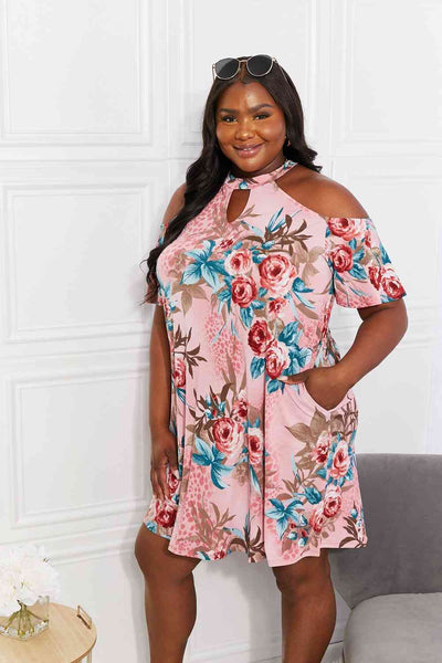 Sew In Love Full Size Fresh-Cut Flowers Cold-Shoulder Dress  **Reduce Price**