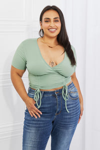 Ribbed Front Scrunched Top in Green