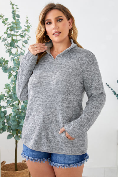 Plus Size Heathered Quarter Zip Pullover 3 DIFFERENT COLORS