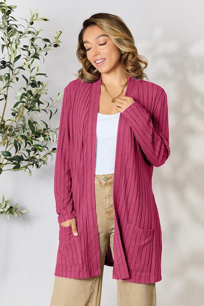Ribbed Open Front Cardigan with Pockets **5 Different Colors**