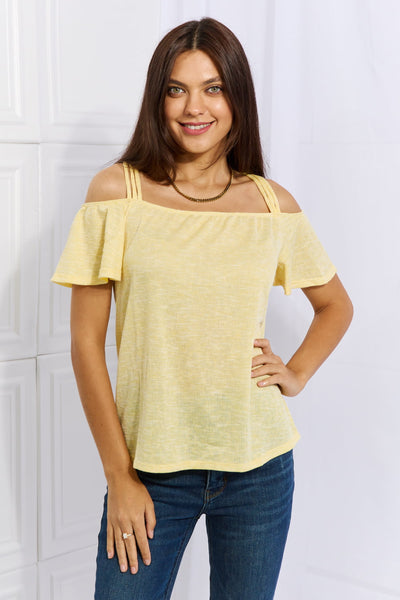 Off The Shoulder Flare Sleeve Top in Sand Yellow