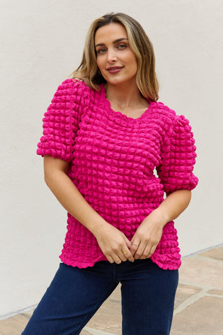And The Why Full Size Bubble Textured Puff Sleeve Top **Reduce Price**