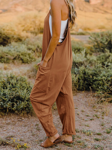 Sleeveless V-Neck Pocketed Jumpsuit