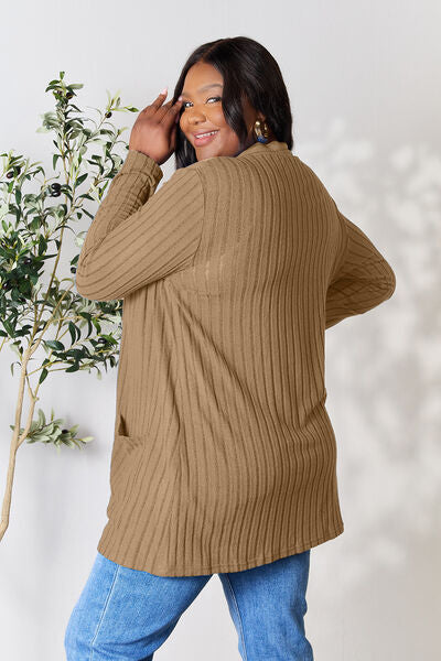 Ribbed Open Front Cardigan with Pockets **5 Different Colors**