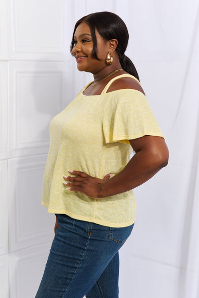 Off The Shoulder Flare Sleeve Top in Sand Yellow